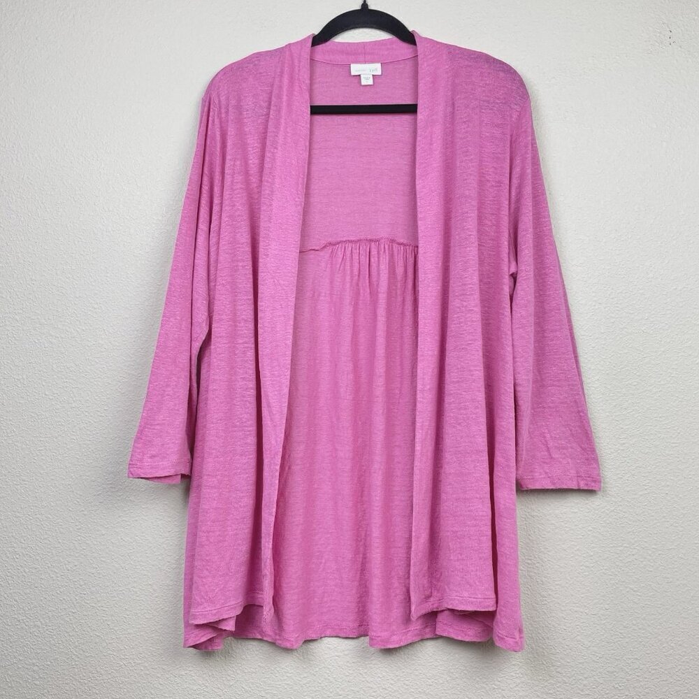 J.Jill Women's Love Linen Large Pink Cardigan Topper 3/4 Sleeve Tropical Vacatio